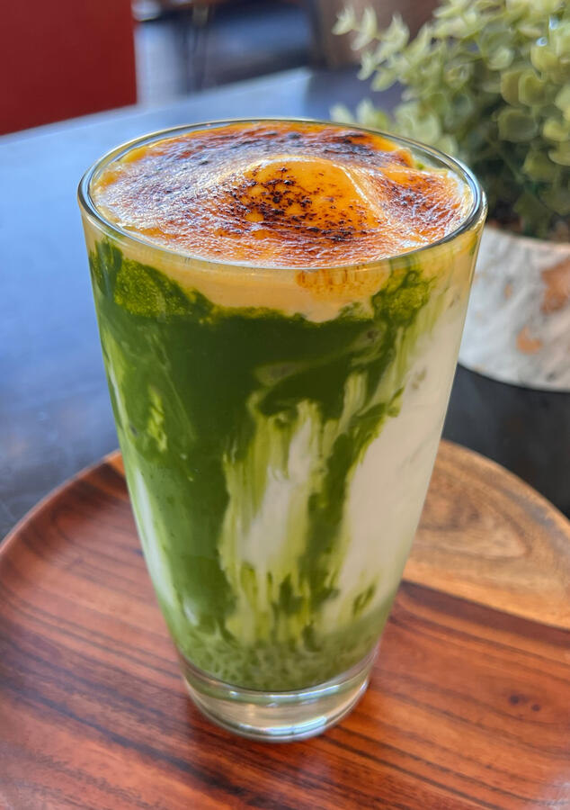 Creme Brulee Matcha Latte $6.50